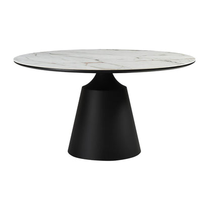Armen Living - Knox Round Dining Table with Stone Top and Black Metal Base - LCKNDIBLKSR veiw 1