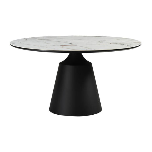 Armen Living - Knox Round Dining Table with Stone Top and Black Metal Base - LCKNDIBLKSR veiw 1