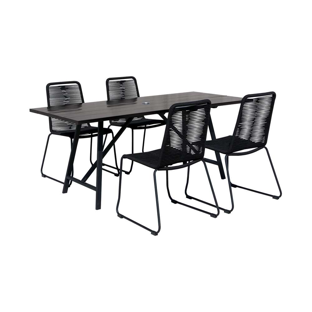 Armen Living - Koala and Shasta 5 Piece Dining Set in Dark Eucalyptus and Metal with Black Rope - 840254332362 veiw 1