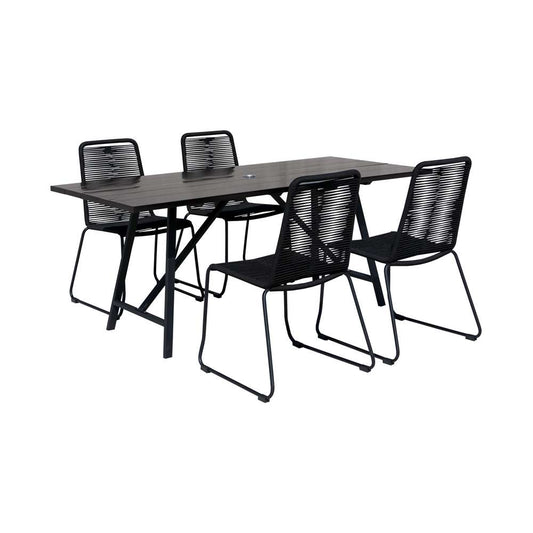 Armen Living - Koala and Shasta 5 Piece Dining Set in Dark Eucalyptus and Metal with Black Rope - 840254332362 veiw 1