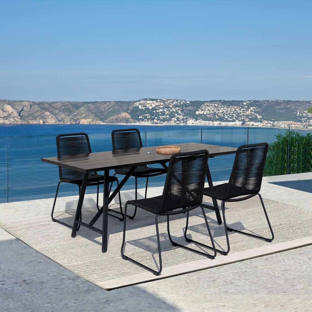Armen Living - Koala and Shasta 5 Piece Dining Set in Dark Eucalyptus and Metal with Black Rope - 840254332362 veiw 8