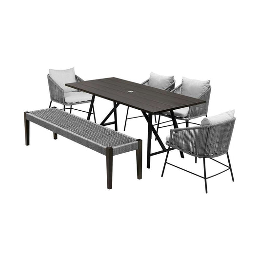 Armen Living - Koala Calica and Camino 6 Piece Outdoor Dining Set with Dark Eucalyptus Wood and Grey Rope and Cushions - 840254333802 veiw 1