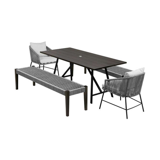 Armen Living - Koala Calica and Camino 5 Piece Outdoor Dining Set with Dark Eucalyptus Wood and Grey Rope and Cushions - 840254333796 veiw 1