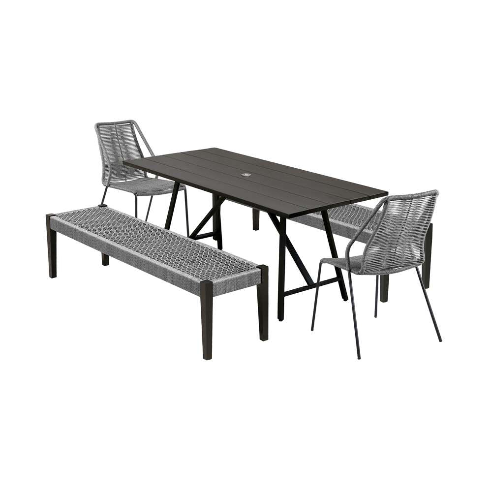Armen Living - Koala Clip and Camino 5 Piece Outdoor Dining Set in Dark Eucalyptus with Grey Rope - 840254333819 veiw 1
