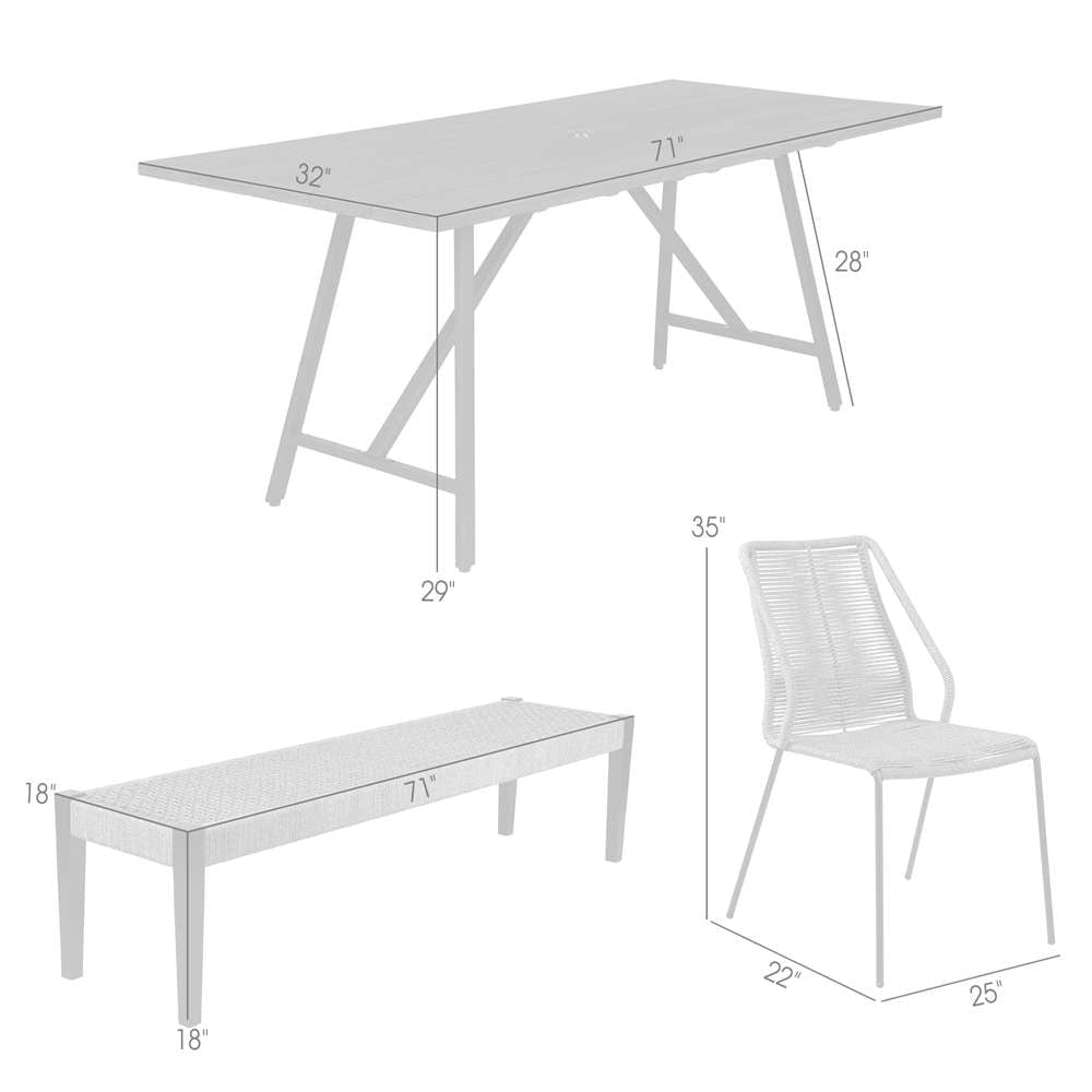 Armen Living - Koala Clip and Camino 5 Piece Outdoor Dining Set in Dark Eucalyptus with Grey Rope - 840254333819 veiw 9