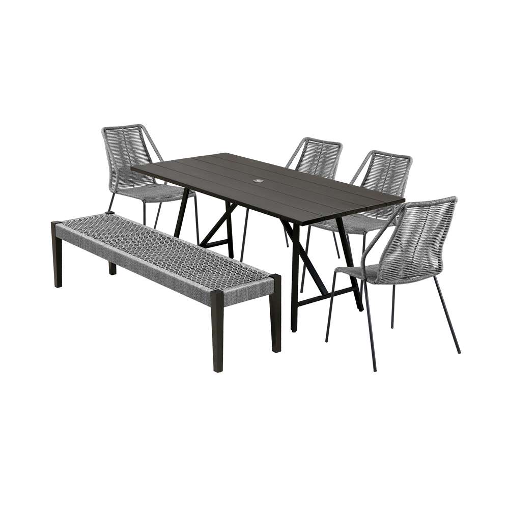 Armen Living - Koala Clip and Camino 6 Piece Outdoor Dining Set in Dark Eucalyptus with Grey Rope - 840254333826 veiw 1