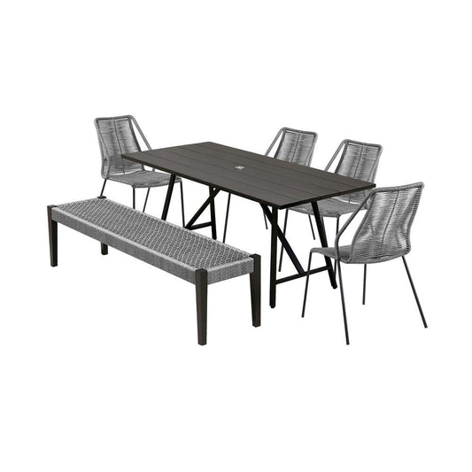 Armen Living - Koala Clip and Camino 6 Piece Outdoor Dining Set in Dark Eucalyptus with Grey Rope - 840254333826 veiw 1