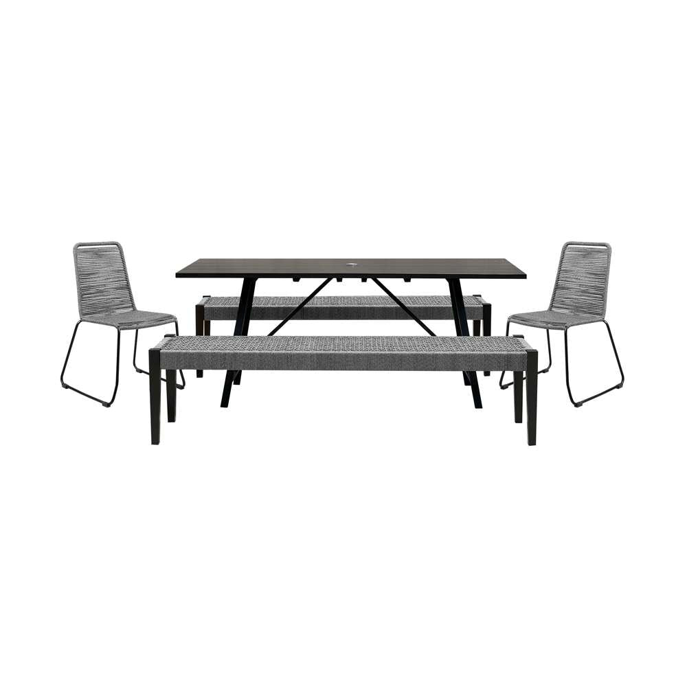 Armen Living - Koala Shasta and Camino 5 Piece Outdoor Dining Set in Dark Eucalyptus Wood with Grey Rope - 840254333833 veiw 1