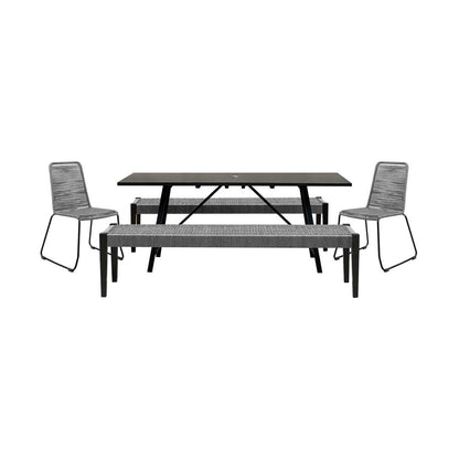 Armen Living - Koala Shasta and Camino 5 Piece Outdoor Dining Set in Dark Eucalyptus Wood with Grey Rope - 840254333833 veiw 1
