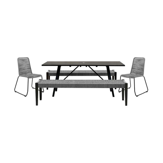Armen Living - Koala Shasta and Camino 5 Piece Outdoor Dining Set in Dark Eucalyptus Wood with Grey Rope - 840254333833 veiw 1
