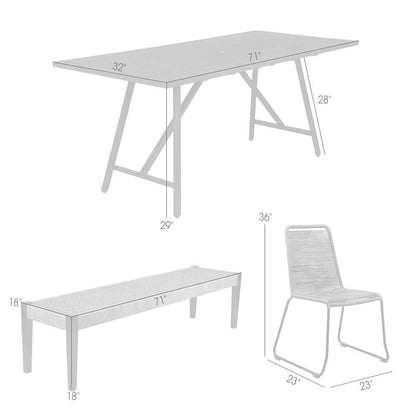 Armen Living - Koala Shasta and Camino 5 Piece Outdoor Dining Set in Dark Eucalyptus Wood with Grey Rope - 840254333833 veiw 9