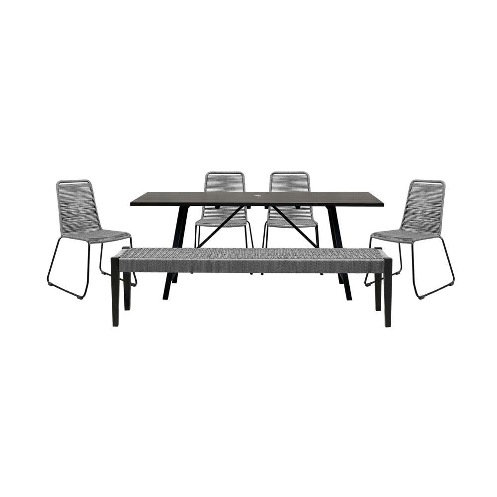 Armen Living - Koala Shasta and Camino 6 Piece Outdoor Dining Set in Dark Eucalyptus Wood with Grey Rope - 840254333840 veiw 1