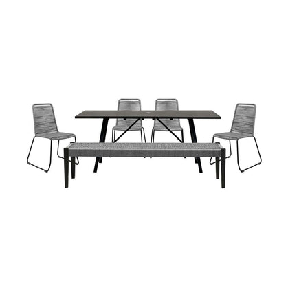 Armen Living - Koala Shasta and Camino 6 Piece Outdoor Dining Set in Dark Eucalyptus Wood with Grey Rope - 840254333840 veiw 1