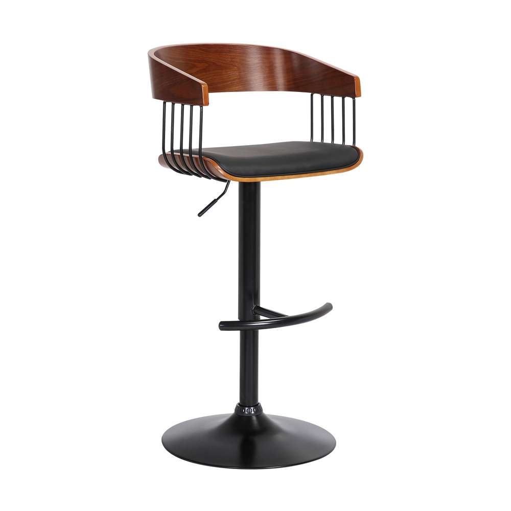 Armen Living  - Larisa Adjustable Walnut Wood Bar Stool in Black Faux Leather with Black Metal - LCLABAWABLK veiw 1