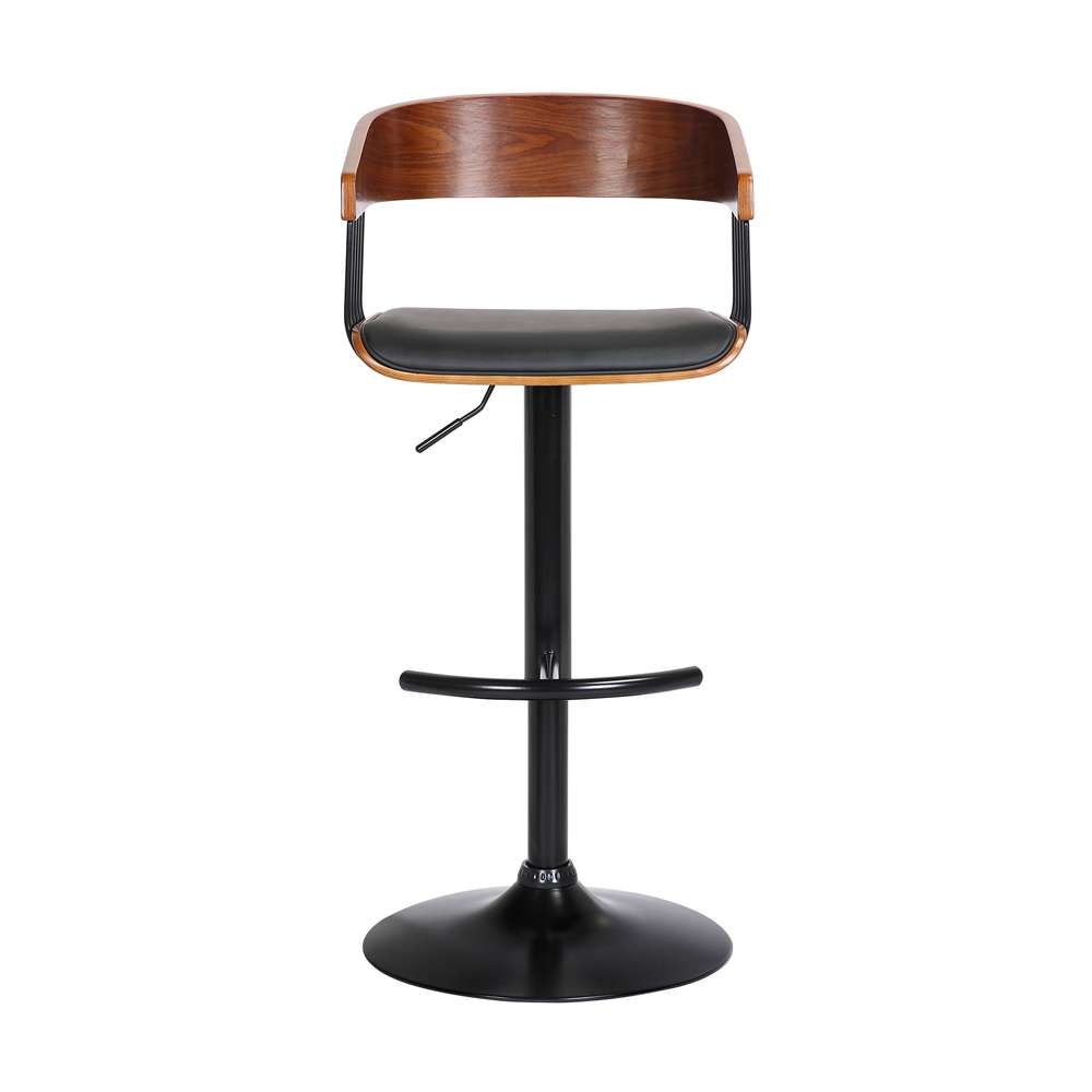 Armen Living  - Larisa Adjustable Walnut Wood Bar Stool in Black Faux Leather with Black Metal - LCLABAWABLK veiw 2