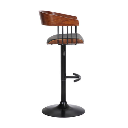 Armen Living  - Larisa Adjustable Walnut Wood Bar Stool in Black Faux Leather with Black Metal - LCLABAWABLK veiw 3