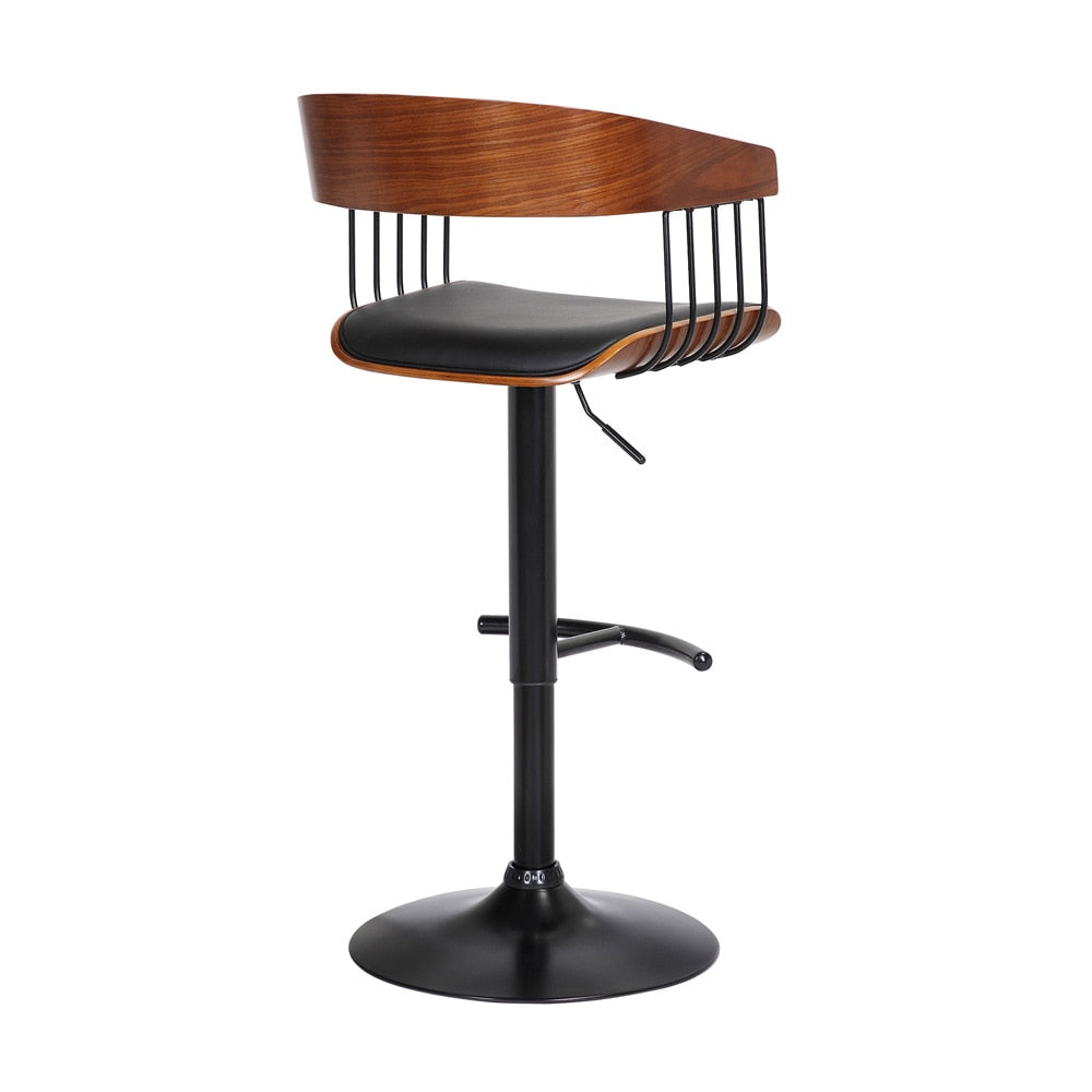 Armen Living  - Larisa Adjustable Walnut Wood Bar Stool in Black Faux Leather with Black Metal - LCLABAWABLK veiw 4