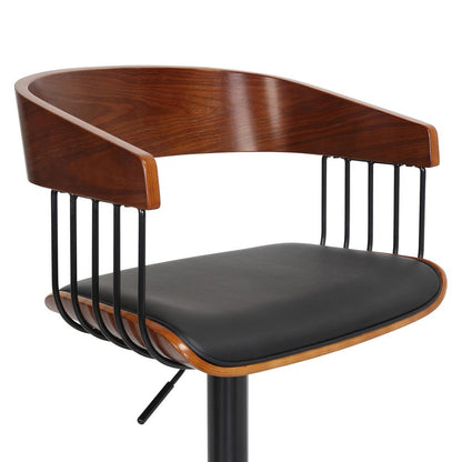 Armen Living  - Larisa Adjustable Walnut Wood Bar Stool in Black Faux Leather with Black Metal - LCLABAWABLK veiw 6