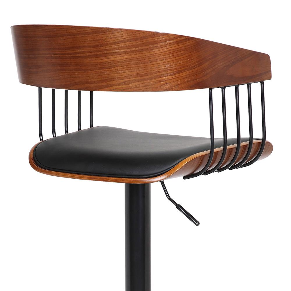 Armen Living  - Larisa Adjustable Walnut Wood Bar Stool in Black Faux Leather with Black Metal - LCLABAWABLK veiw 7