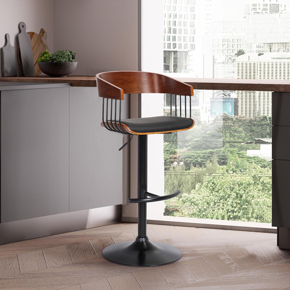 Armen Living  - Larisa Adjustable Walnut Wood Bar Stool in Black Faux Leather with Black Metal - LCLABAWABLK veiw 9
