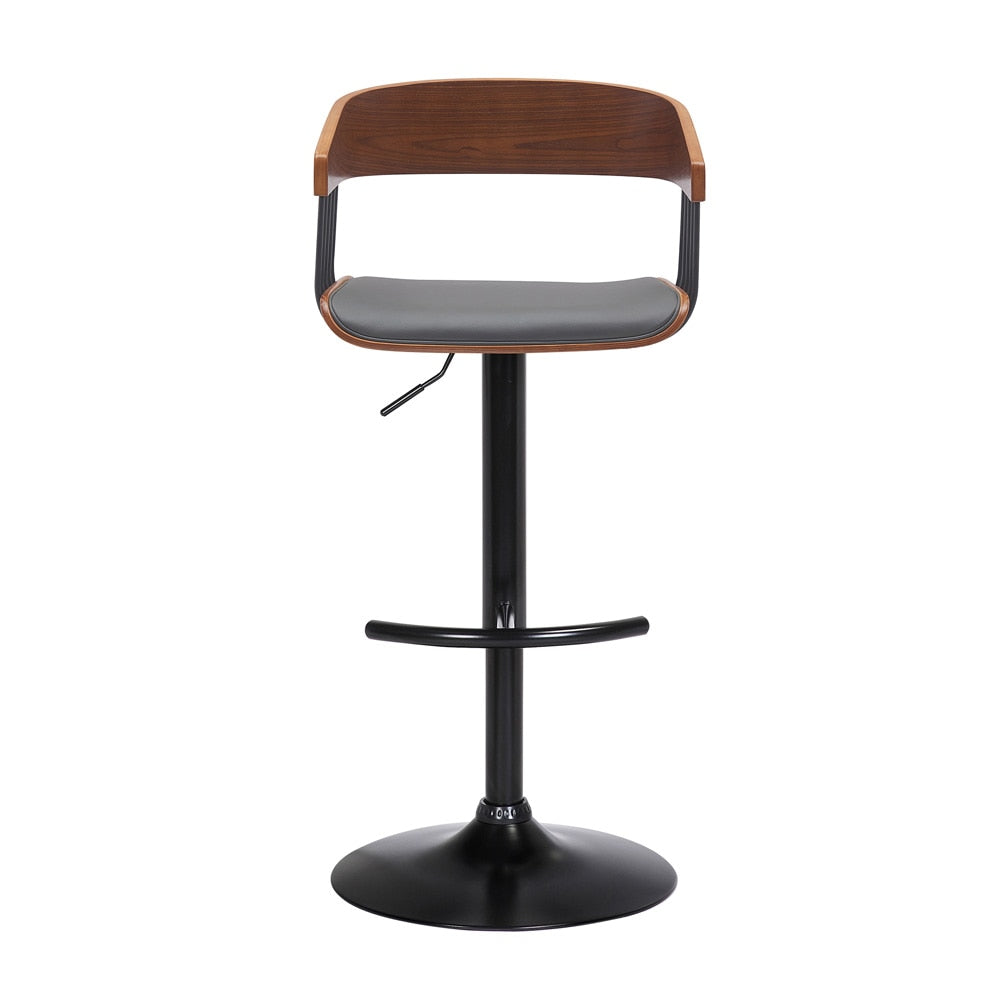 Armen Living - Larisa Adjustable Walnut Wood Bar Stool in Gray Faux Leather with Black Metal - LCLABAWAGRY veiw 2