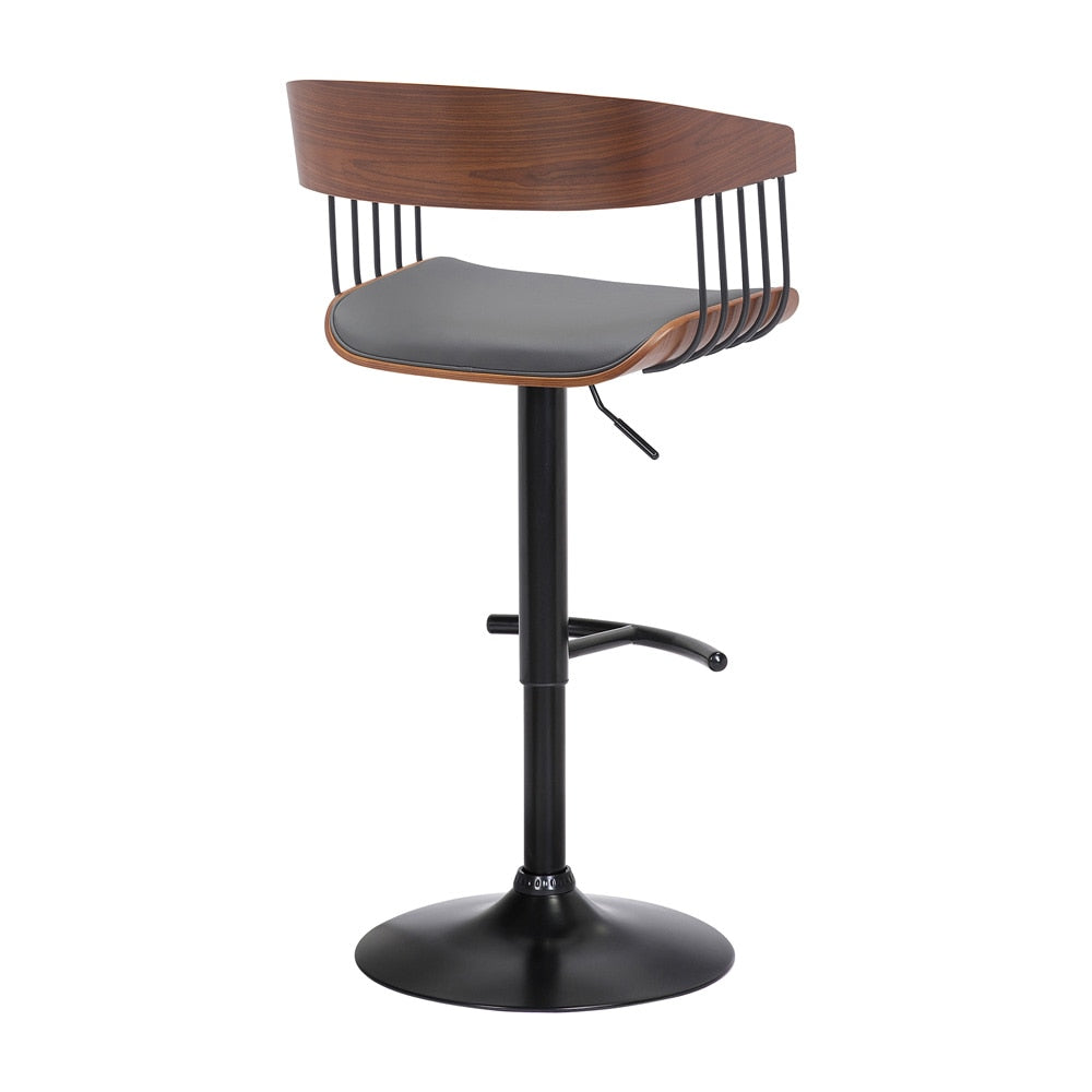 Armen Living - Larisa Adjustable Walnut Wood Bar Stool in Gray Faux Leather with Black Metal - LCLABAWAGRY veiw 3
