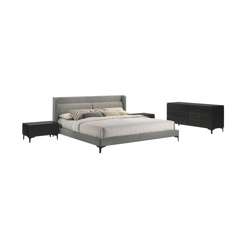 Armen Living - Legend 4 Piece Gray Fabric King Platform Bedroom Set with Dresser and Nightstands - SETLEBDCHKG4B veiw 1