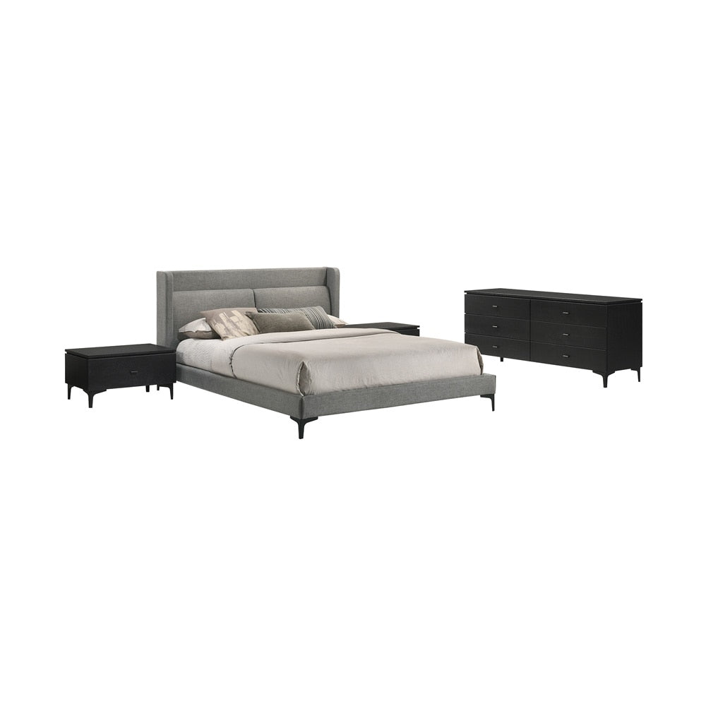 Armen Living - Legend 4 Piece Gray Fabric Queen Platform Bedroom Set with Dresser and Nightstands - SETLEBDCHQN4B veiw 1