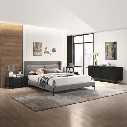 Armen Living - Legend 4 Piece Gray Fabric Queen Platform Bedroom Set with Dresser and Nightstands - SETLEBDCHQN4B veiw 10