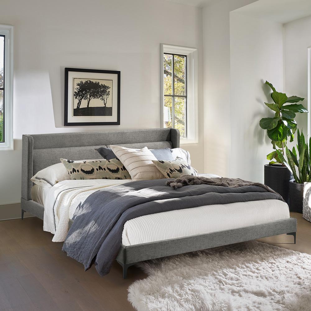 Armen Living - Legend Gray Fabric Eastern King Platform Bed with Black Metal Legs - LCLEBDCHKG veiw 5