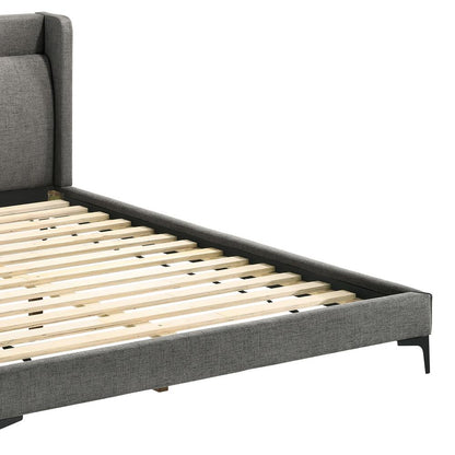Armen Living - Legend Gray Fabric Queen Platform Bed with Black Metal Legs - LCLEBDCHQN veiw 3