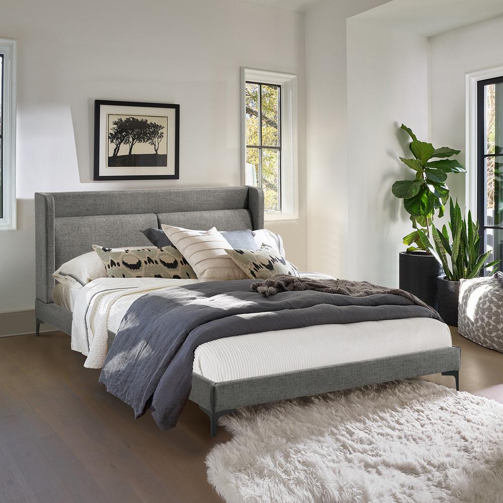 Armen Living - Legend Gray Fabric Queen Platform Bed with Black Metal Legs - LCLEBDCHQN veiw 5