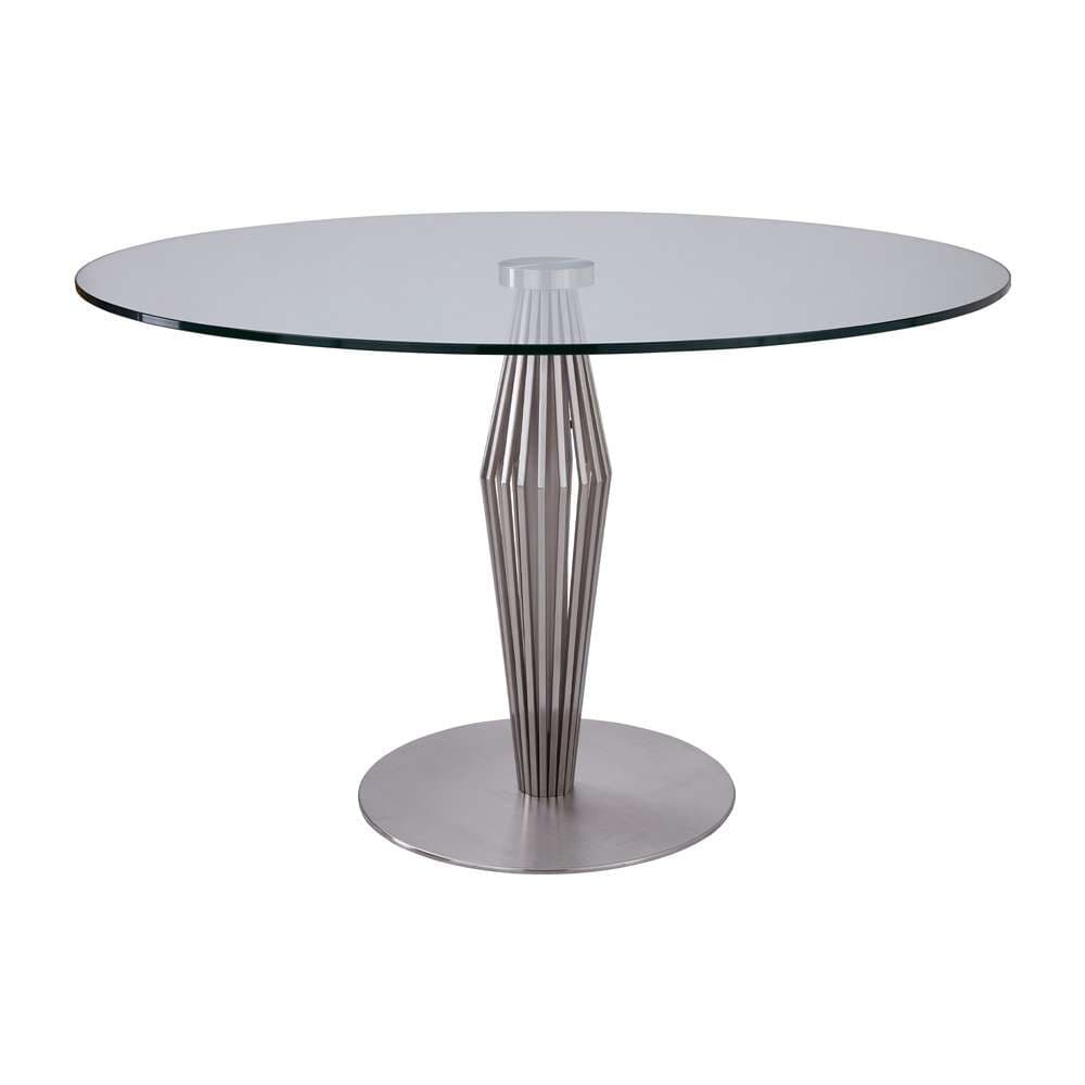 Armen Living - Lindsey Contemporary Dining Table in Brushed Stainless Steel Finish and Clear Glass top - LCLNDIBS veiw 1