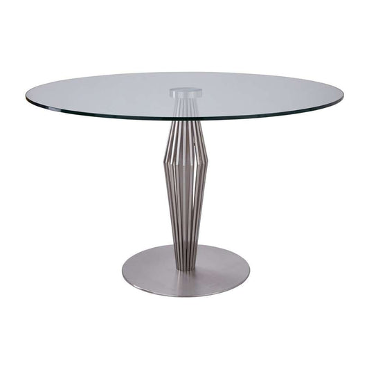 Armen Living - Lindsey Contemporary Dining Table in Brushed Stainless Steel Finish and Clear Glass top - LCLNDIBS veiw 1