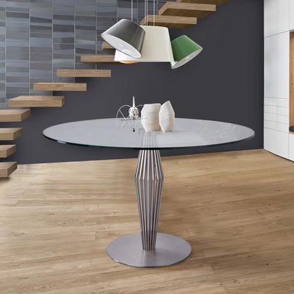 Armen Living - Lindsey Contemporary Dining Table in Brushed Stainless Steel Finish and Clear Glass top - LCLNDIBS veiw 3