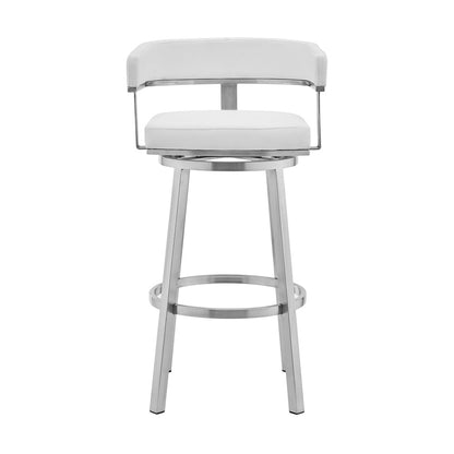 Armen Living  - Lorin 30in White Faux Leather and Brushed Stainless Steel Swivel Bar Stool - LCLRBABSWH30 veiw 2
