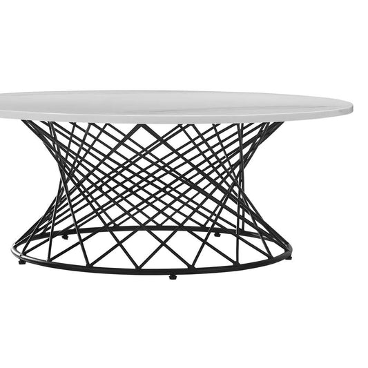 Armen Living - Loxley White Marble Coffee Table with Black Metal Base - LCLXCOMB veiw 2