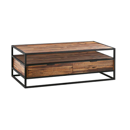 Armen Living - Ludgate Rectangle Coffee Table with Shelf in Acacia and Black Metal - LCLDCORU_CLOSEOUT veiw 2