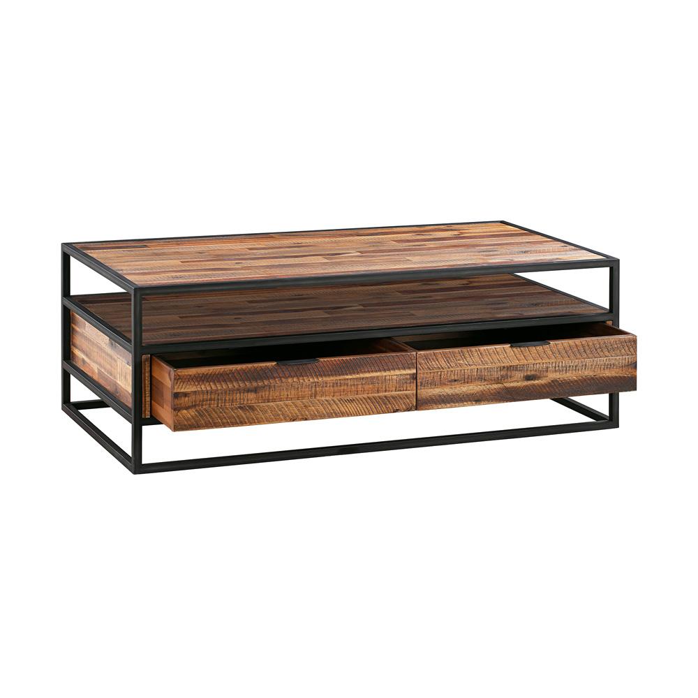 Armen Living - Ludgate Rectangle Coffee Table with Shelf in Acacia and Black Metal - LCLDCORU_CLOSEOUT veiw 3