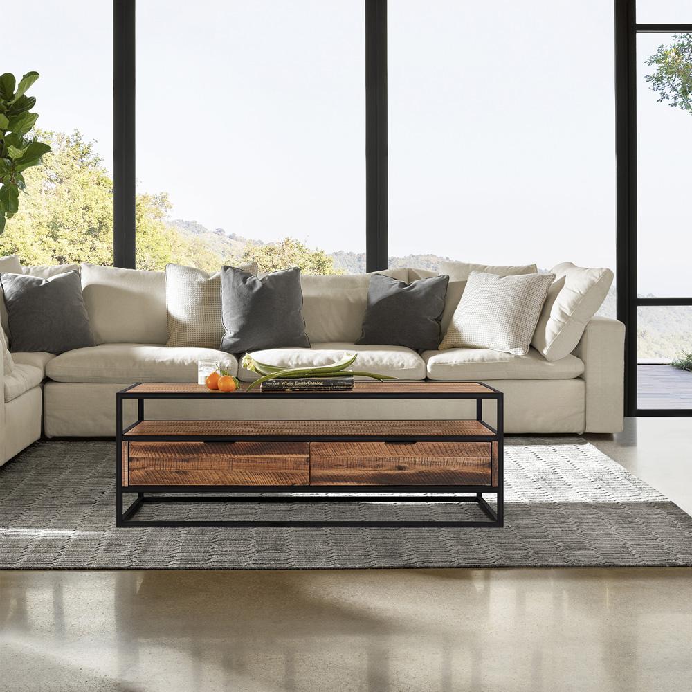 Armen Living - Ludgate Rectangle Coffee Table with Shelf in Acacia and Black Metal - LCLDCORU_CLOSEOUT veiw 6