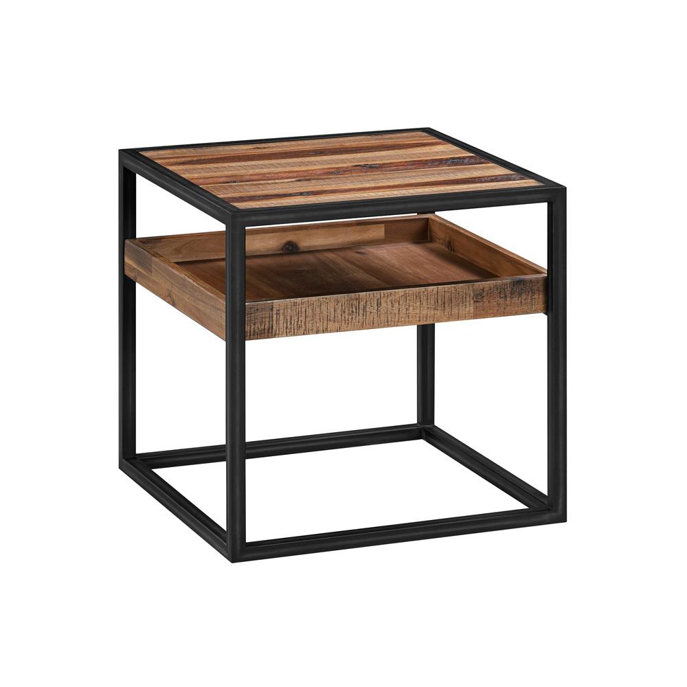 Armen Living - Ludgate Square End Table with Shelf in Acacia and Black Metal - LCLDLARU_CLOSEOUT veiw 1