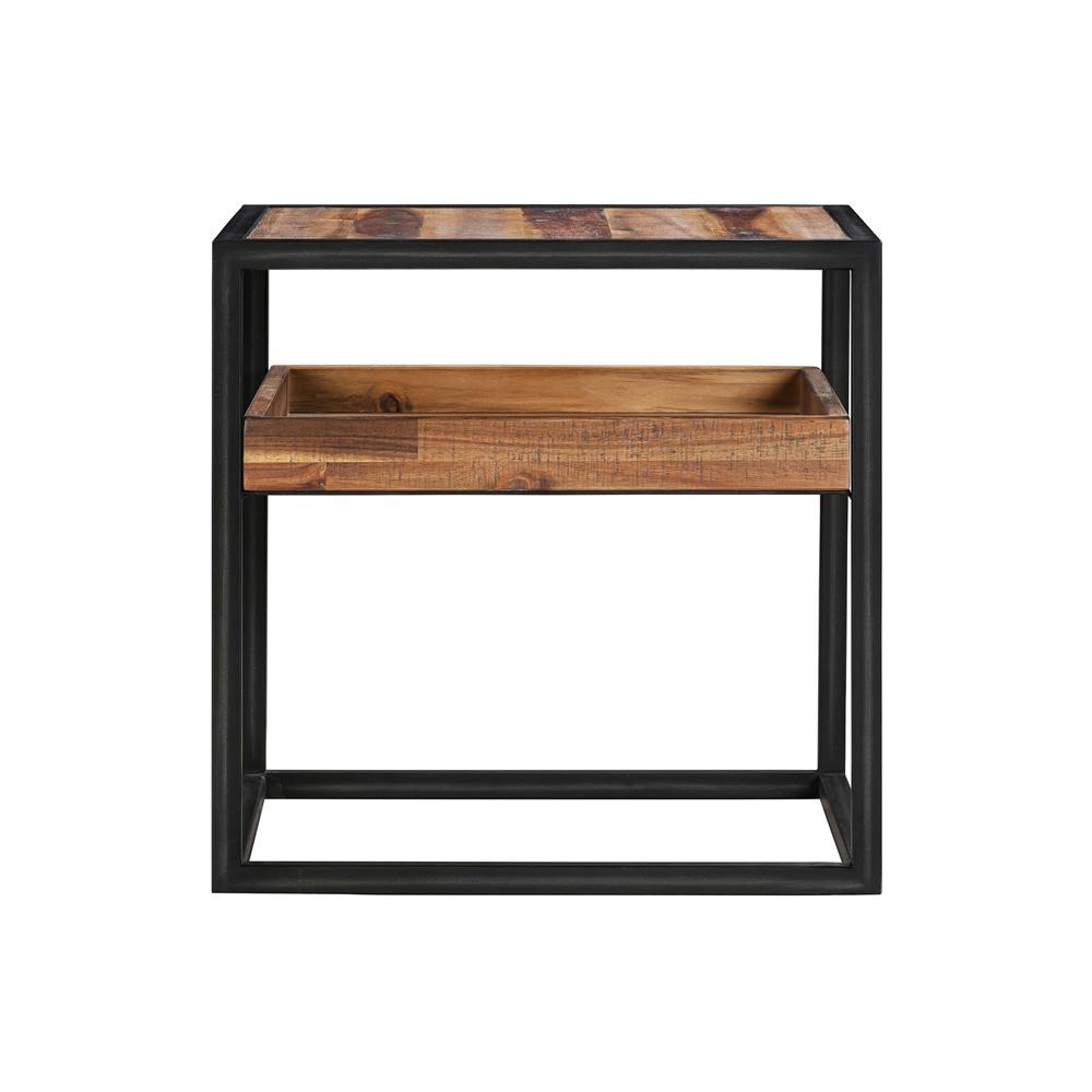Armen Living - Ludgate Square End Table with Shelf in Acacia and Black Metal - LCLDLARU_CLOSEOUT veiw 2
