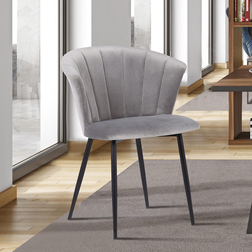 Armen Living - Lulu Contemporary Dining Chair in Black Powder Coated Finish and Gray Velvet - LCLUCHBLGREY veiw 6