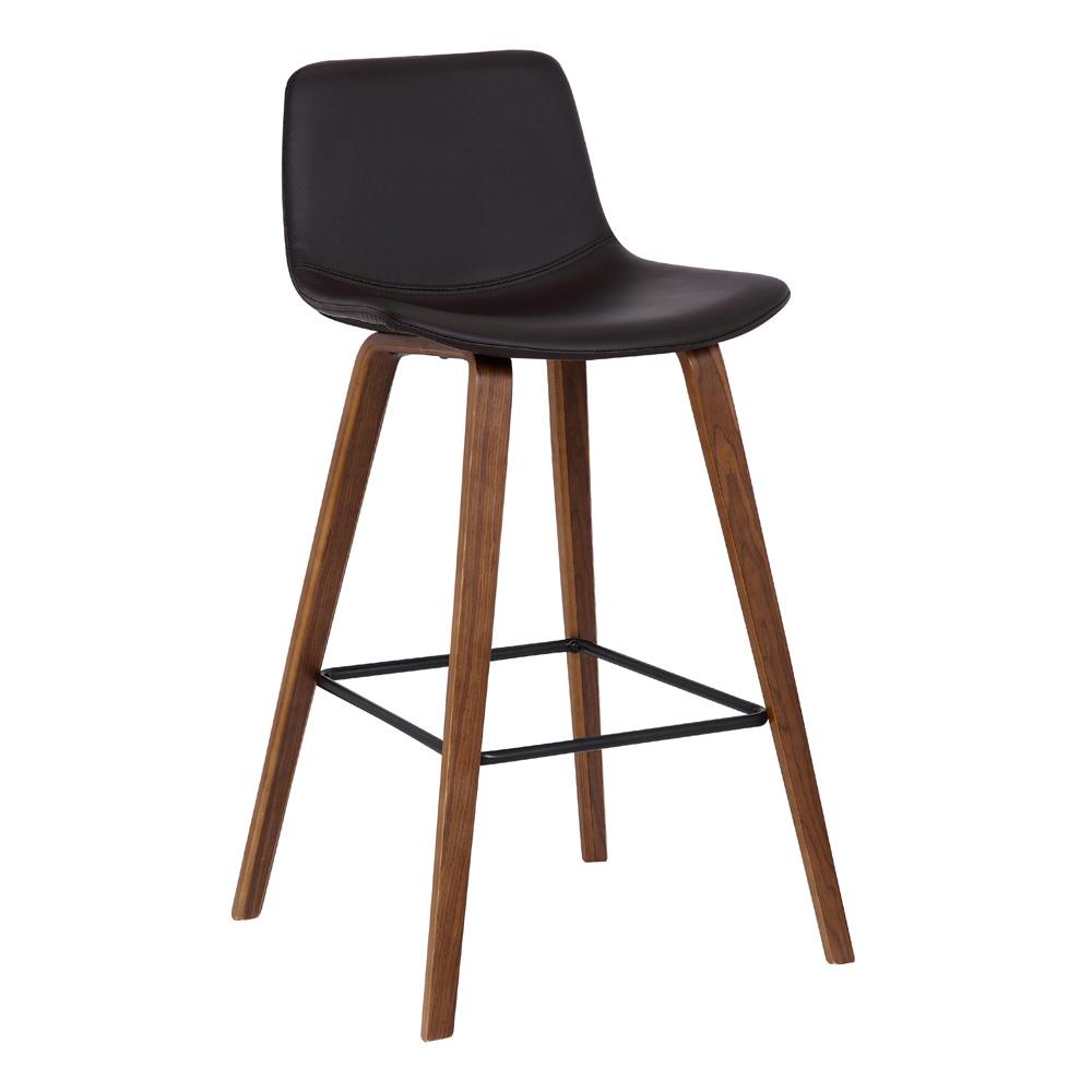 Armen Living - Maddie Contemporary 26in Barstool in Walnut Wood Finish and Brown Faux Leather - LCMDBAWABR26 veiw 1