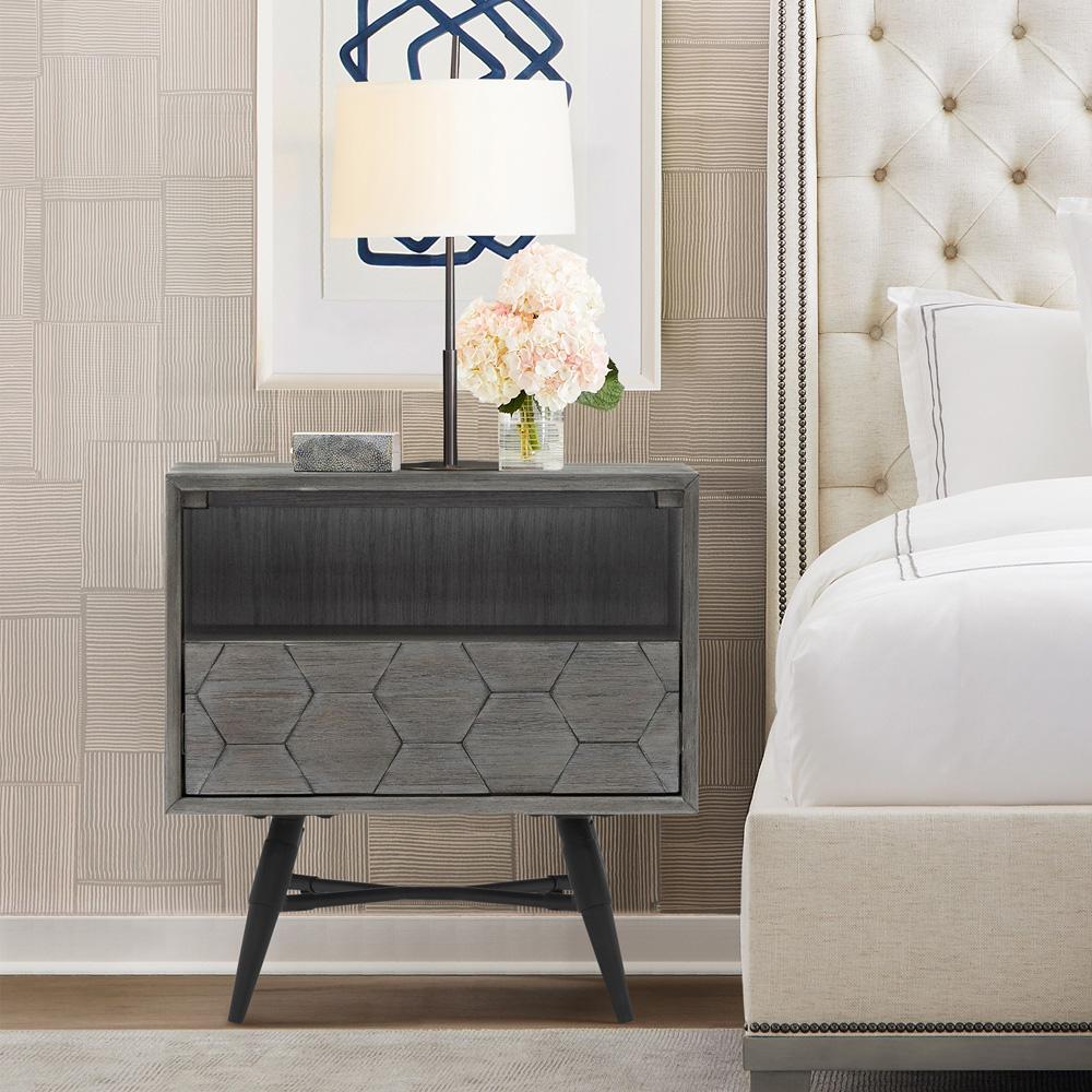 Armen Living - Makena 1 Drawer Night Stand in Grey Acacia Wood - LCMKLATG veiw 6