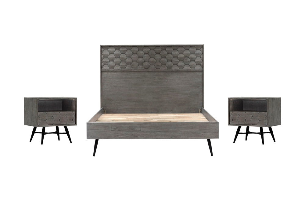 Armen Living - Makena 3 Piece Queen Bedroom Set in Grey Acacia Wood - SETMKBDQN3A veiw 1