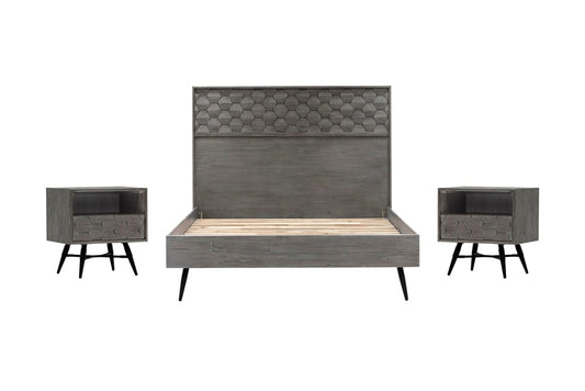 Armen Living - Makena 3 Piece Queen Bedroom Set in Grey Acacia Wood - SETMKBDQN3A veiw 1