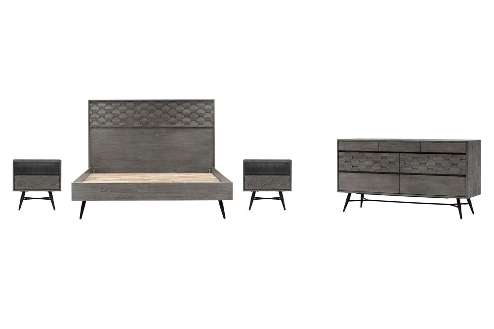 Armen Living - Makena 4 Piece King Bedroom Set in Grey Acacia Wood - SETMKBDKG4A veiw 1