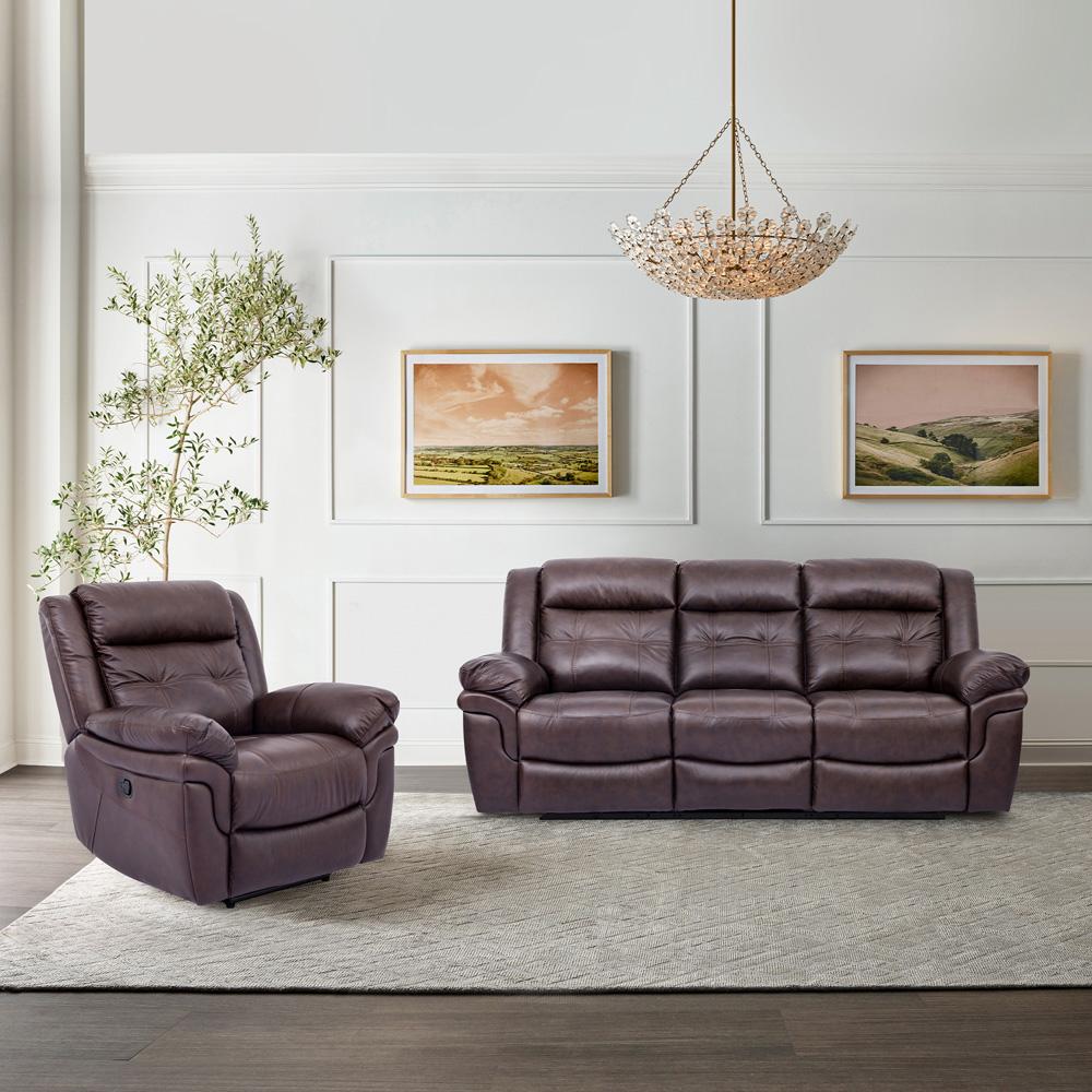 Armen Living - Marcel Manual Reclining 2 Piece Sofa and Recliner Set in Dark Brown Leather - SETMCBR2PC veiw 10