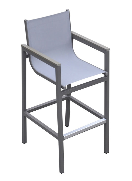 Armen Living - Marina Outdoor Patio Barstool in Grey Powder Coated Finish with Grey Sling Textilene and Grey Wood Accent Arms - LCMABAGR_CLOSEOUT veiw 1